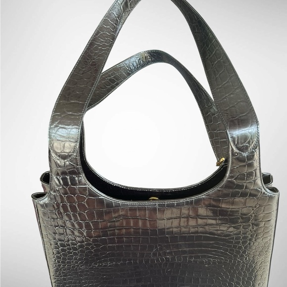 Salvatore Ferragamo Black Crocodile-Embossed Shoulder Bag - Picture 3 of 11